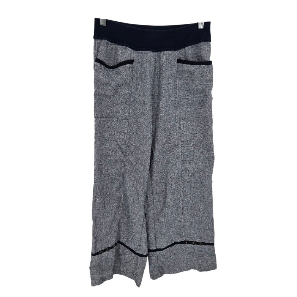 Soft surroundings womens medium blue linen blend wide leg pull on pants